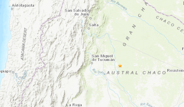 Epicentro del profundo sismo en Argentina de 6,0 grados en la escala de Richter el 24 de diciembre de 2019. (USGS)