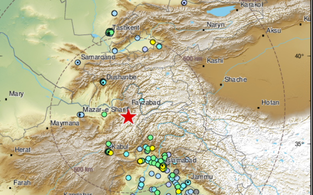 Epicentro del terremoto de 6,1 grados Richter  en Afganistan el 20 de diciembre de 2019.  (CSEM)