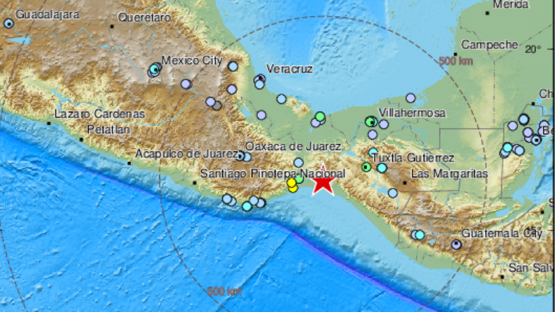 Epicentro del sismo de 6,0 grados en México el 5 de enero de 2020 a las 4:50, hora UTC (Centros Sismológico Europeo CSEM)