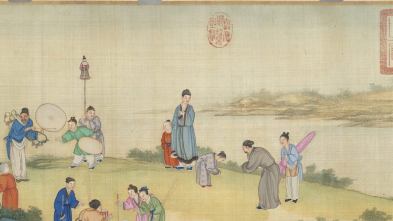 Detalle del "Mercado de Primavera en Paz" de Ding Guanpeng, de la Dinastía Qing (1644-1911). (Museo del Palacio Nacional de Taipei)
