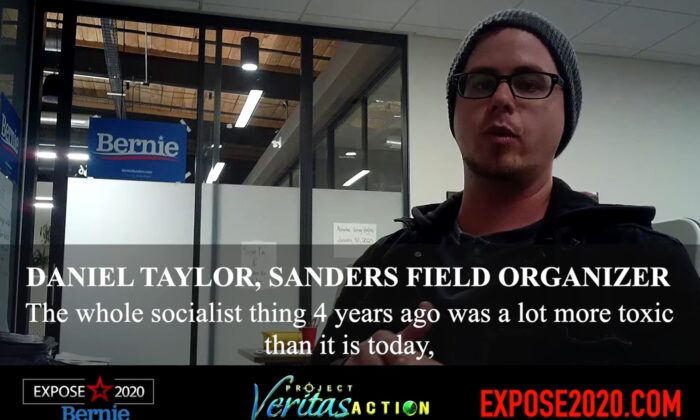 Daniel Taylor, organizador de campo para la campaña del senador Bernie Sanders (I-Vt.) fue captado por la cámara oculta de Project Veritas Action. (Captura de pantalla vía Youtube/Project Veritas Action)