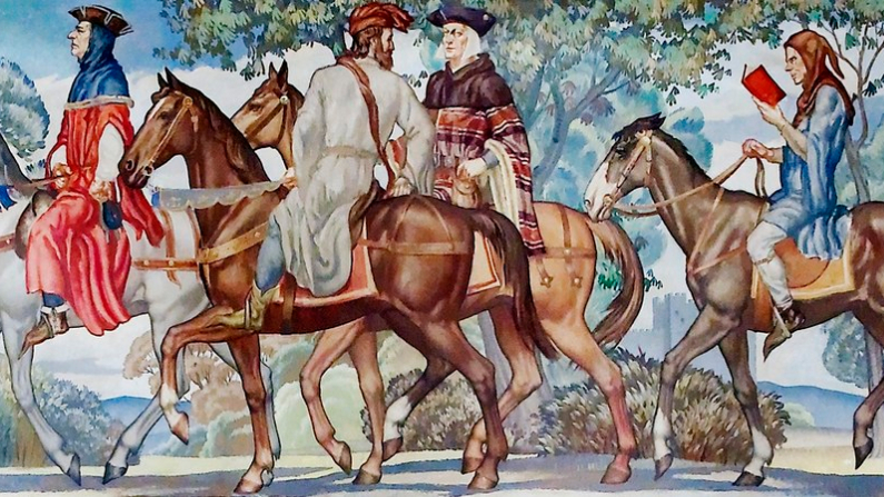 Un mural de 1939 de la peregrinación que se encuentra en "The Canterbury Tales". (Biblioteca del Congreso)