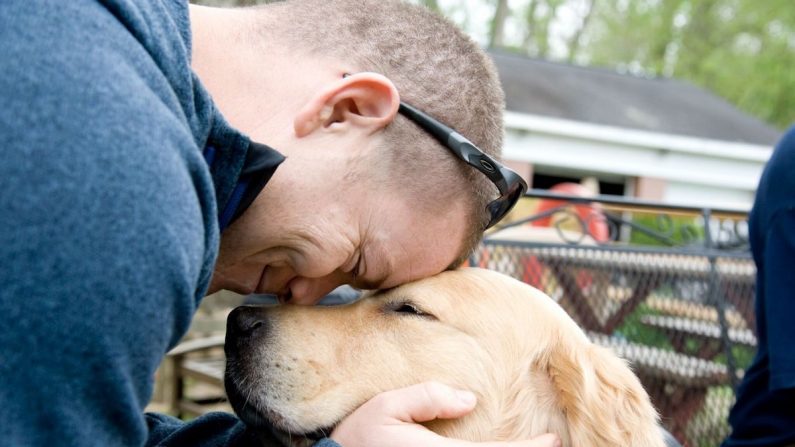 Un veterano se une con un perro de servicio de Warrior Canine Connection. (Bonnie Grower)