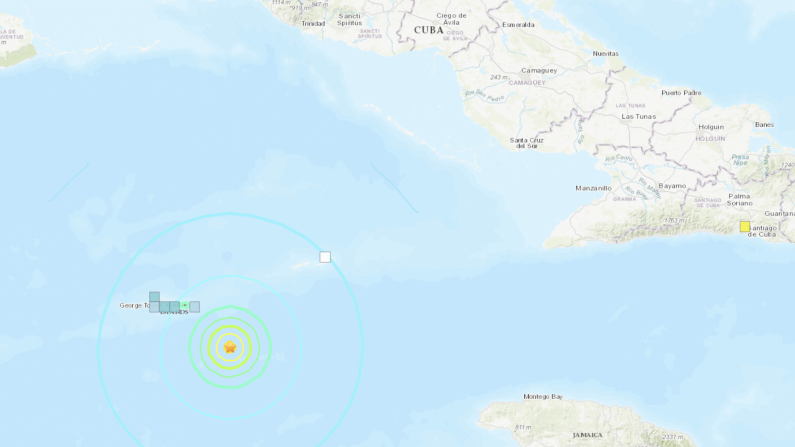 La réplica de magnitud 6,1 ocurrió en el Mar Caribe, al este de las Islas Caimán. (USGS)