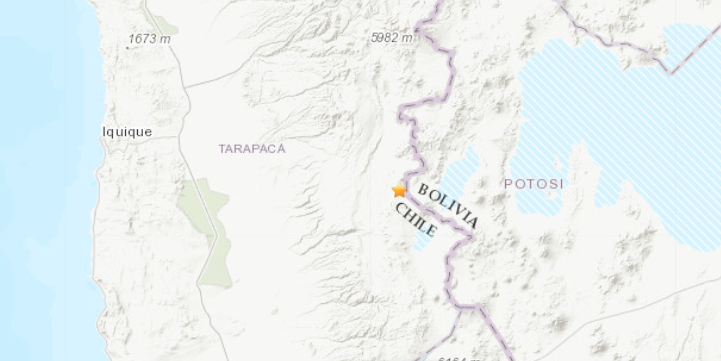 Epicentro del sismo de 5,2 grados que sacude la frontera entre Chile y Bolivia la mañana del 8 de enero de 2020 (USGS)