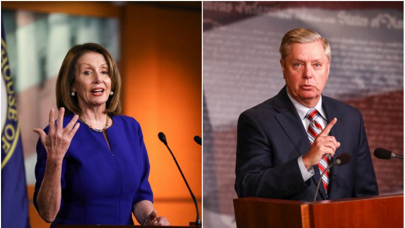 Representante de la Cámara de Representantes Nancy Pelosi (D-Calif.) Y Senador Lindsey Graham (RS.C.). (Charlotte Cuthbertson / The Epoch Times)