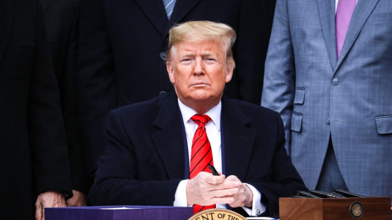 El presidente Donald Trump durante una ceremonia en South Lawn de la Casa Blanca en Washington el 29 de enero de 2020. (Charlotte Cuthbertson/The Epoch Times)