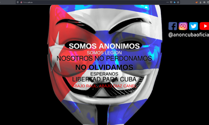 Página Web de la universidad de La Habana tras ser hackeada. (Cortesía de Anonymous Cuba Oficial).