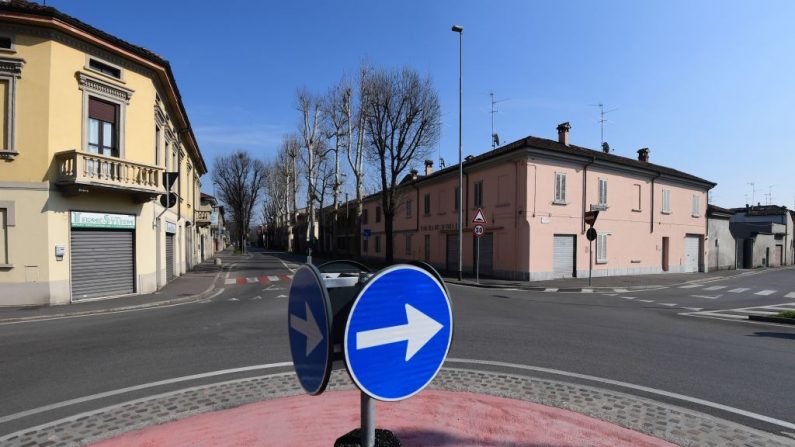 Las calles desiertas se representan en Codogno, al sureste de Milán, Italia, el 22 de febrero de 2020. (MIGUEL MEDINA / AFP vía Getty Images)