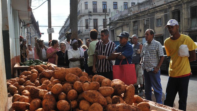 Los cubanos hacen cola para comprar patatas el 16 de marzo de 2010 en una tienda de La Habana. (STR/AFP vía Getty Images)