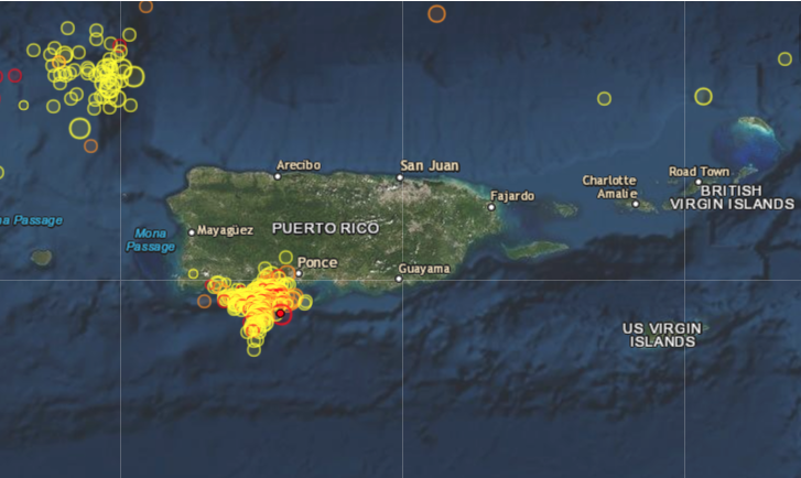 Un temblor de magnitud 5 y con epicentro 22 kilómetros al sur-sureste de Guánica se sintió este martes 4 de febrero de 2020 en todo Puerto Rico. EMSC