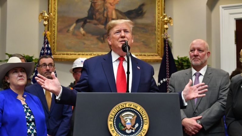 El presidente Donald Trump habla sobre los cambios propuestos a la Ley de Política Ambiental Nacional en la Casa Blanca en Washington, DC el 9 de enero de 2020. (NICHOLAS KAMM/AFP a través de Getty Images)