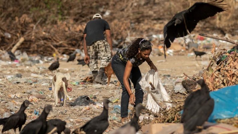 Venezolanos son vistos en el basurero municipal en la ciudad de Pacaraima (Brasil). EFE/Joédson Alves