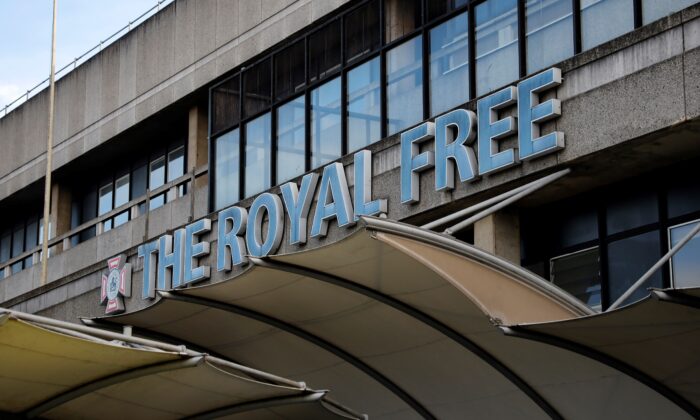 El hospital Royal Free NHS de Londres el 10 de febrero de 2020. Algunos de los pacientes con coronavirus confirmados fueron tratados en el hospital. (Tolga Akmen/AFP vía Getty Images)