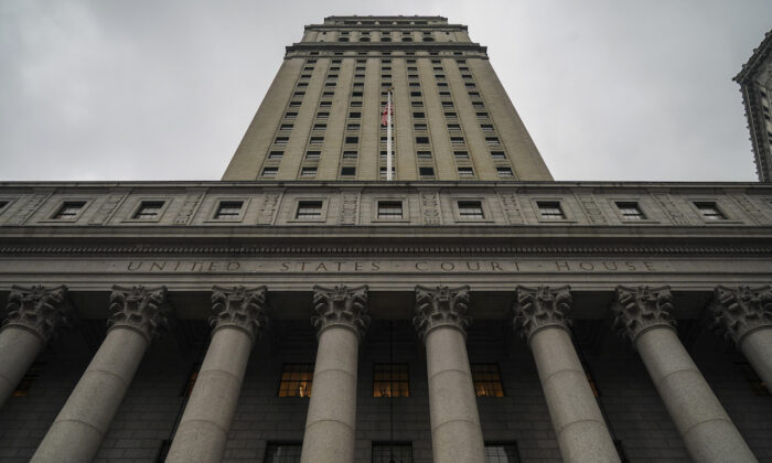 El Palacio de Justicia de EEUU, Thurgood Marshall, donde se escuchan los casos del Tribunal de Distrito de Estados Unidos para el Distrito Sur de Nueva York y el Tribunal de Apelaciones de Estados Unidos para el Segundo Circuito, se encuentra en el Bajo Manhattan, Nueva York, el 18 de enero de 2019. (Drew Angerer/Getty Images)