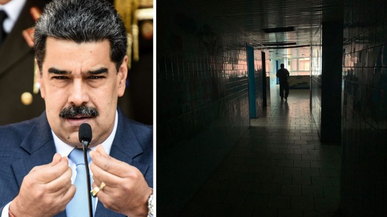 Izquierda: El dictador venezolano Nicolás Maduro habla durante una conferencia de prensa en el Palacio de Gobierno de Miraflores el 12 de marzo de 2020 en Caracas, Venezuela. (Foto de Carolina Cabral/Getty Images) |Derecha: Un hombre camina por un pasillo del Hospital José Manuel de los Ríos, el principal hospital pediátrico público de Venezuela, en Caracas, el 24 de mayo de 2019. (El crédito de la foto debe leerse MARVIN RECINOS/AFP vía Getty Images)