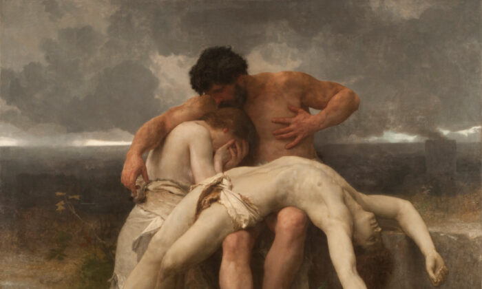 "El primer duelo" (1888), por William Bouguereau. Óleo sobre lienzo; 79 ¾ pulgadas por 99 pulgadas. Museo Nacional de Bellas Artes, Argentina. (Dominio Público)