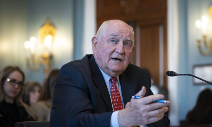 El secretario de Agricultura de EE.UU. Sonny Perdue testifica durante una audiencia del Comité de Agricultura de la Cámara de Representantes en el edificio de oficinas de la Cámara de Representantes en Washington el 4 de marzo de 2020. (Drew Angerer/Getty Images)