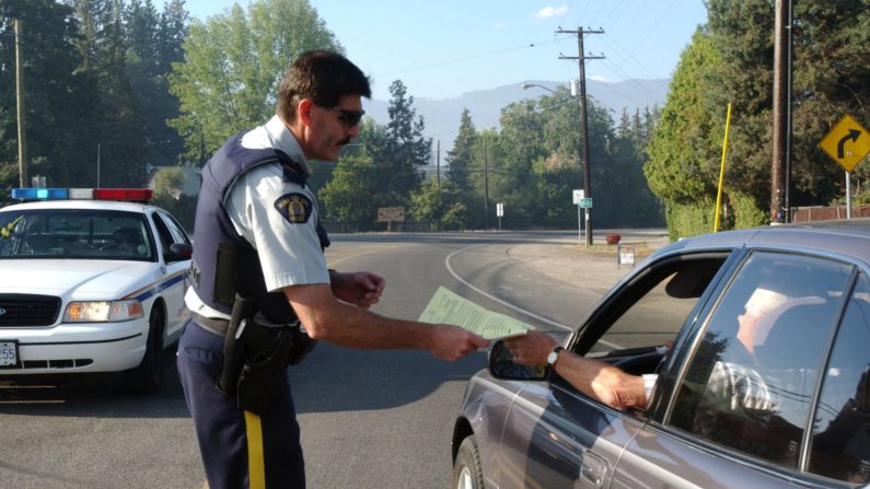 El cabo de la Real Policía Montada de Canadá, Dan Seibel, el 27 de agosto de 2003 al sur de Kelowna, Columbia Británica. (Don MacKinnon/Getty Images)