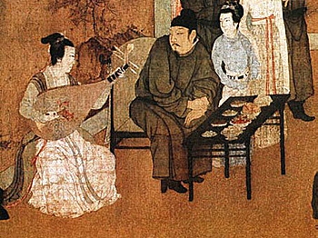 Una famosa pintura llamada "Banquetes Nocturnos de Han Xizhai" que se remonta a la dinastía Tang de China. (Pinturas de la dinastía Tang)
