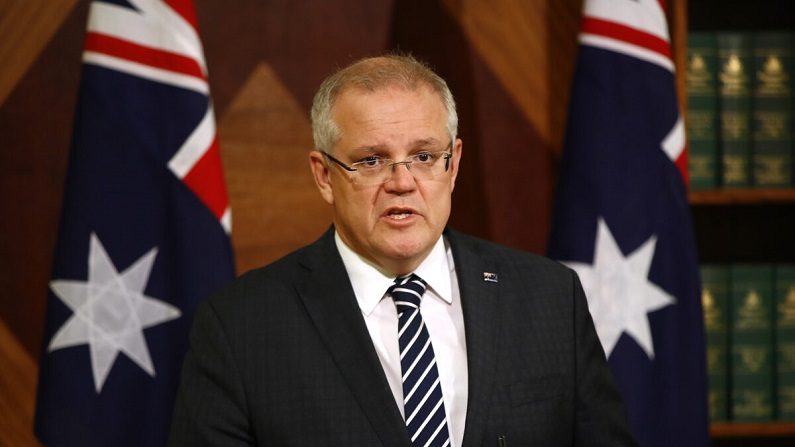 El primer ministro Scott Morrison habla con los medios de comunicación en una conferencia de prensa en Melbourne, Australia, el 12 de diciembre de 2019. (Daniel Pockett/Getty Images)