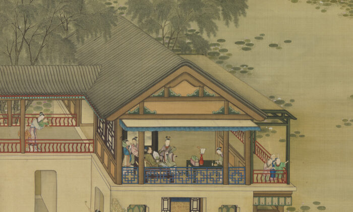 Parte de una pintura de la dinastía Qing titulada "Actividades de los Doce Meses (El Sexto Mes)", que muestra varias actividades que la gente realiza durante el mes de junio. Esta pintura forma parte de un conjunto de 12 pinturas en pergamino colgantes de artistas anónimos de la corte de la dinastía Qing. (Dominio Público)