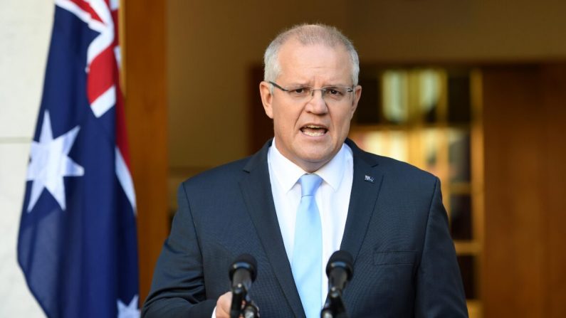 El primer ministro australiano Scott Morrison habla con los medios de comunicación en la Casa del Parlamento el 11 de abril de 2019 en Canberra, Australia (Tracey Nearmy/Getty Images)