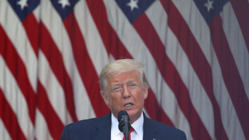 El presidente Donald Trump hace comentarios durante un evento en el Rose Garden en la Casa Blanca en Washington el 26 de mayo de 2020. (Win McNamee / Getty Images)
