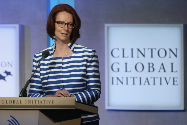 La exprimera Ministra australiana Julia Gillard habla durante la Iniciativa Global Clinton (CGI), el 24 de septiembre de 2014 en la ciudad de Nueva York. (John Moore/Getty Images)
