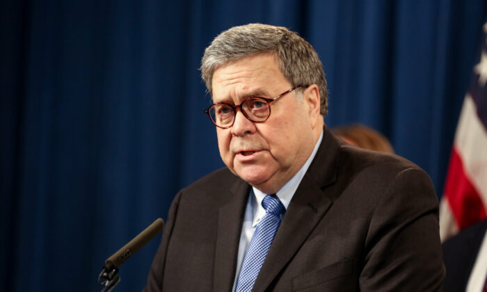 El Fiscal General Bill Barr en el Departamento de Justicia en Washington el 13 de enero de 2020. (Charlotte Cuthbertson/The Epoch Times)