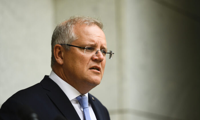 El primer ministro australiano Scott Morrison habla en una conferencia de prensa en la Casa del Parlamento en Canberra, Australia, el 15 de enero de 2020. (Rohan Thomson/Getty Images)