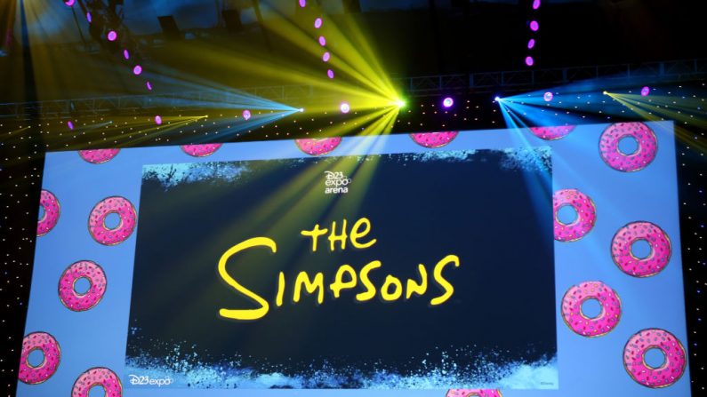 Una vista de la pantalla en el panel de "Los Simpson" durante la Expo 2019 D23 en el Centro de Convenciones de Anaheim el 24 de agosto de 2019 en Anaheim, California. (Angela Papuga/Getty Images)