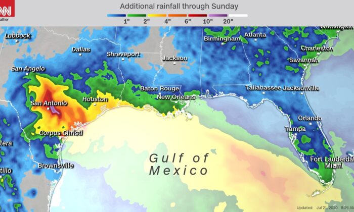 Se espera que un sistema tropical provoque fuertes lluvias en gran parte de la costa del Golfo, incluso si no se convierte en tormenta tropical. (CNN Weathe)
