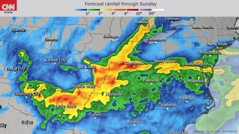 Las fuertes lluvias provocarán inundaciones que amenazarán la vida en el bajo valle de Missouri durante los próximos tres o cuatro días. (Clima CNN)
