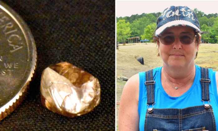 Beatrice Watkins y su diamante de 2.23 kilates. (Cortesía de Arkansas State Parks)
