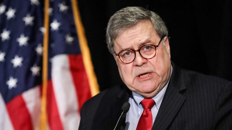 El Fiscal General William Barr habla en una conferencia de la Asociación Nacional de Sheriffs en Washington el 10 de febrero de 2020. (Samira Bouaou / The Epoch Times)
