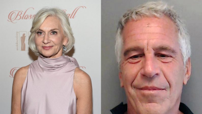 Eileen Guggenheim, a la izquierda, en la ciudad de Nueva York en una fotografía de archivo. A la derecha, Jeffrey Epstein posa para una foto policial de delincuente sexual después de ser acusado de proxenetismo de una menor de edad, en Florida el 25 de julio de 2013. (Dimitrios Kambouris/Getty Images para la Fundación de Endometriosis de América; Departamento de Policía de Florida a través de Getty Images)