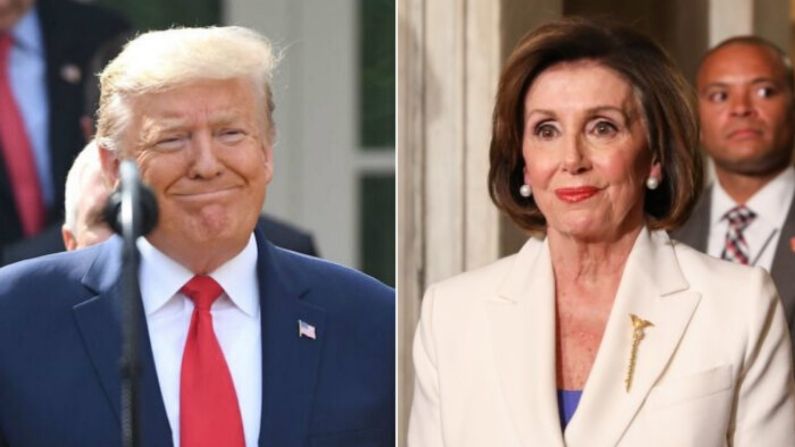 El presidente Donald Trump en la rosaleda de la Casa Blanca en Washington el 13 de marzo de 2020. (Saul Loeb / AFP a través de Getty Images) La presidenta de la Cámara de Representantes, Nancy Pelosi (D-Calif.), en el Capitolio en Washington el 4 de febrero de 2020. (Charlotte Cuthbertson/The Epoch Times)