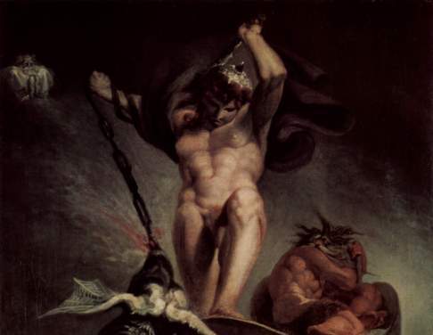 Un detalle de "Thor golpeando la serpiente de Midgard", 1790, por Henry Fuseli. Óleo sobre lienzo, 52 por 37,2 pulgadas. Colecciones de la Real Academia de las Artes, Londres. (Dominio Público)
