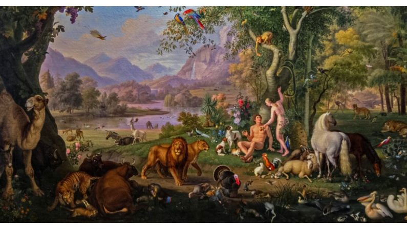 “Adán y Eva en el jardín del Edén, entre 1800 y 1829, por Peter Wenzel. Pinacoteca del Vaticano. (Dominio publico)
