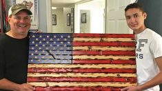 Joven diseña banderas de madera para recaudar dinero para veteranos olvidados y héroes médicos