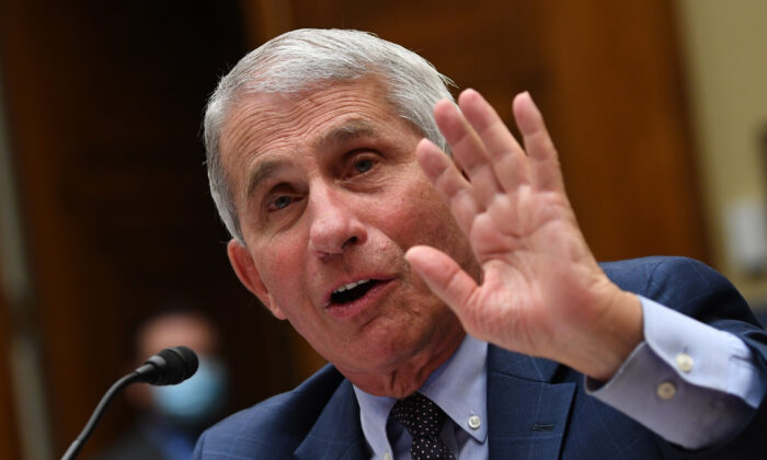 El Dr. Anthony Fauci, director del Instituto Nacional de Alergias y Enfermedades Infecciosas, testifica ante el Congreso en Washington el 31 de julio de 2020 (Kevin Dietsch/Pool/Getty Images)