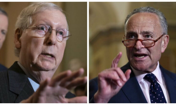 El líder de la mayoría del Senado Mitch McConnell (R-Ky.) y el líder de la minoría del Senado Chuck Schumer (D-N.Y.) en fotos de archivo. (J. Scott Applewhite/AP Photo; Win McNamee/Getty Images)