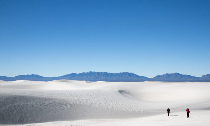 Los excursionistas se abren camino a través de un sendero de ocho kilómetros en el corazón de las dunas del Parque Nacional de White Sands. (Cortesía del Servicio de Parques Nacionales)