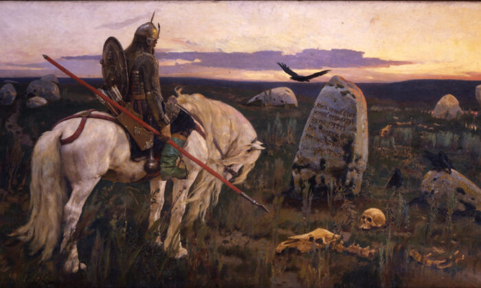 “Caballero en la encrucijada”, 1882, de Viktor Vasnetsov. Óleo sobre lienzo, 65,7 pulgadas por 117,7 pulgadas. Museo Ruso. (Dominio publico)
