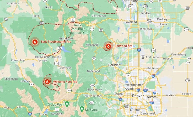 Mapa del incendio East Troublesome en Colorado. (Google Maps)