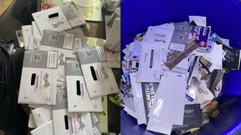 Boletas y correo descartados encontrados en botes de basura Santa Mónica, California, 8 de octubre de 2020. (Cortesía de Osvaldo Jiménez)