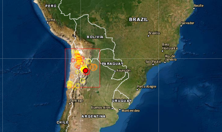 Un sismo de magnitud 6.4 en la escala de Richter sacudió el 30 de noviembre de 2020 a la provincia argentina de Salta, en el noroeste del país, en un sitio muy cercano a la frontera con Chile, sin que de momento se hayan reportado daños ni víctimas. Foto de EMSC