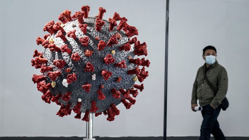 Un modelo de coronavirus el 13 de noviembre de 2020 en una exposición en Wuhan, provincia de Hubei, China, el 13 de noviembre de 2020. (Getty Images)