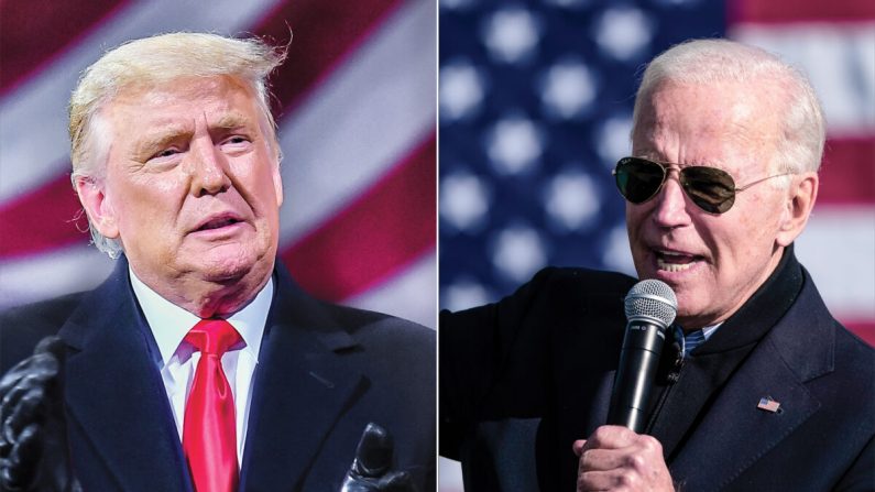 El presidente Donald Trump en un mitin en Montoursville, Pensilvania, el 31 de octubre de 2020. El candidato presidencial demócrata Joe Biden durante un mitin de campaña en Flint, Michigan, el 31 de octubre de 2020. (Getty Images)